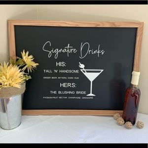 Signature Cocktail Wedding Sign Custom Decal